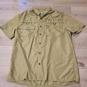 Legendary Anglers Fishing Shirt Mens L Olive Vented Back Short Sleeve Pockets